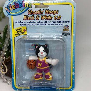 Webkinz Figurine -Shootin' Hoops Black & White Cat-w/ Unused Sealed Feature Code